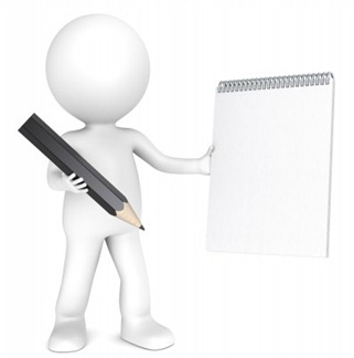 3D little human character holding a Blank notepad and a Black Pencil Textured Paper Copy Space People series