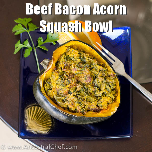 paleo beef bacon tips acorn squash mash bowl recipe