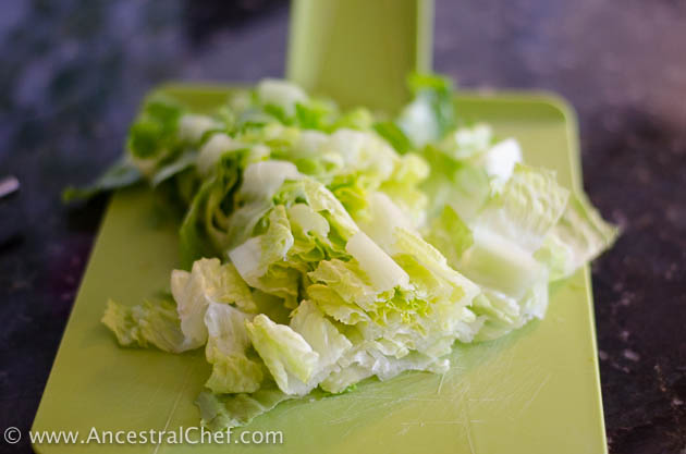 chopped romaine lettuce for spring soup