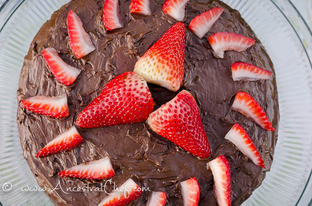 paleo chocolate cake with strawberries