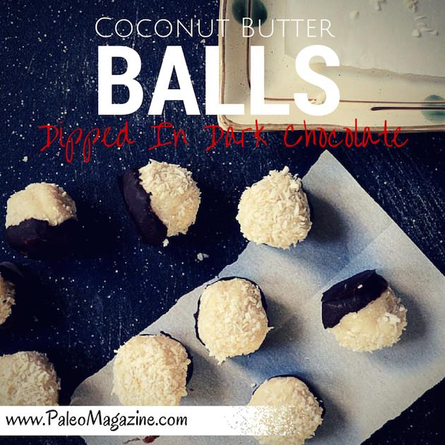 Paleo Coconut Butter Balls Dipped In Dark Chocolate