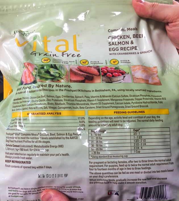 vital grain free dog food with chicken, beef, salmon, and egg recipe