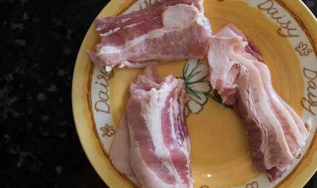 bacon slices cut into thirds