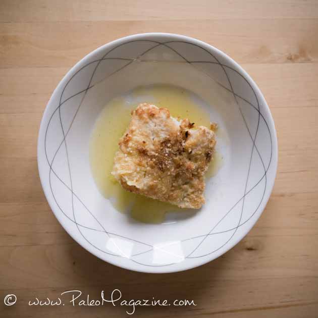 Paleo Breaded Cod Recipe with garlic ghee sauce