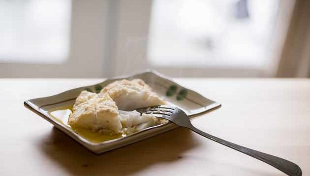 Paleo AIP Breaded Baked Cod Recipe autoimmune-friendly with garlic ghee sauce