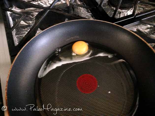 Step 2: Crack egg carefully into the frying pan