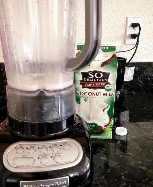 Pour the coconut milk into the blender.