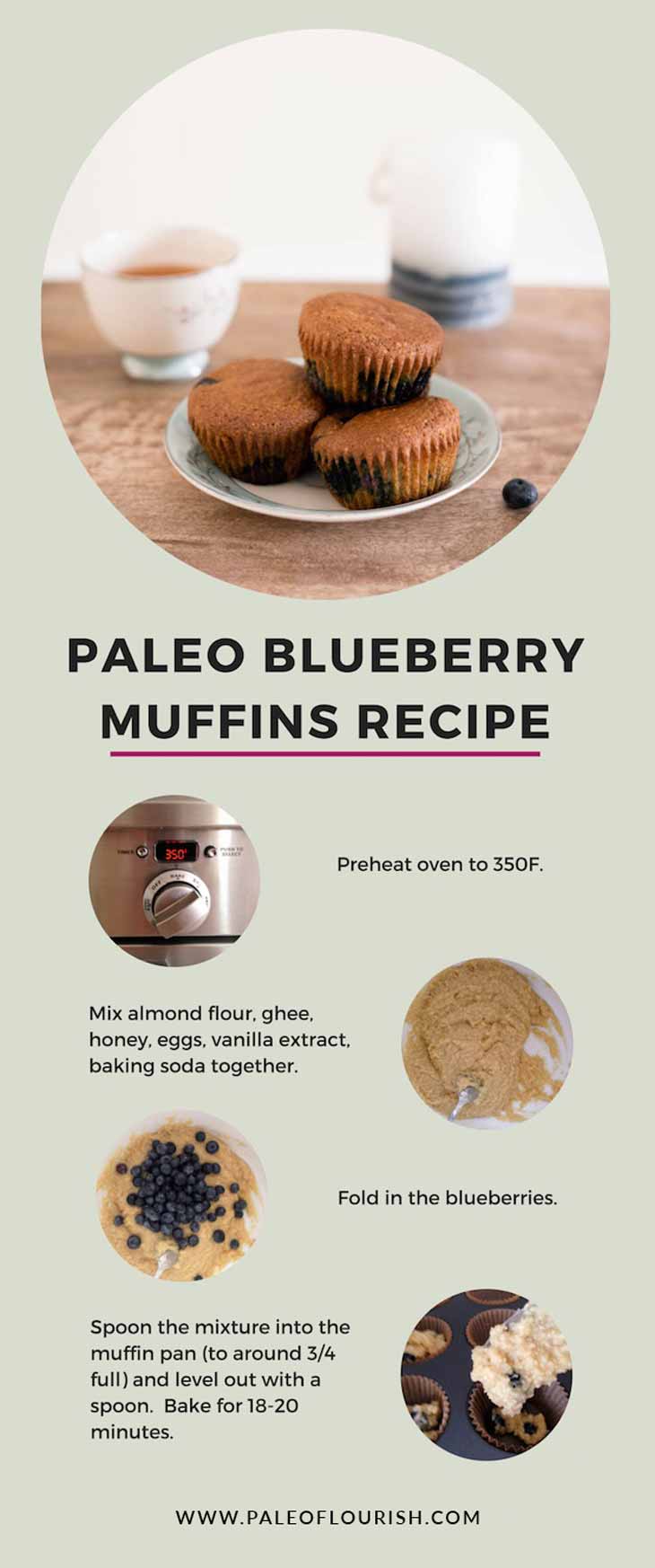 Paleo Blueberry Muffins Recipe #paleo #recipes #gluten-free https://paleoflourish.com/paleo-blueberry-muffins-recipe-gf