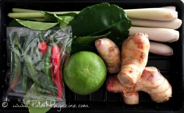 Chop up your shallots and lemongrass into large chunks. Slice the galangal into thick slices.