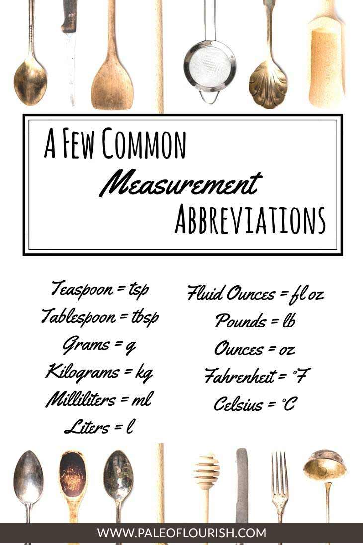 A Few Common Measurement Abbreviations https://paleoflourish.com/paleo-baking-conversions-us-metric