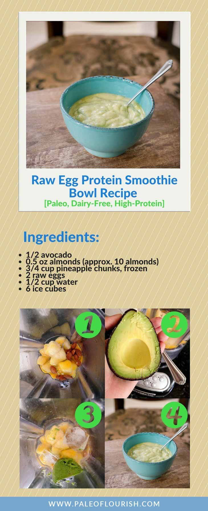 Raw Egg Protein Smoothie Bowl Recipe [Paleo, Dairy-Free, High-Protein] #paleo #recipes #gluten-free https://paleoflourish.com/raw-egg-protein-smoothie-bowl-recipe-paleo