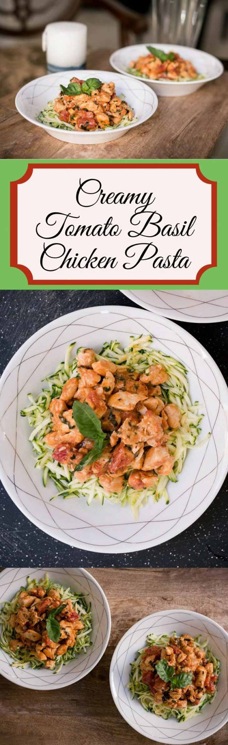 Creamy Tomato Basil Chicken Pasta #paleo #recipes #glutenfree https://paleoflourish.com/creamy-tomato-basil-chicken-pasta 
