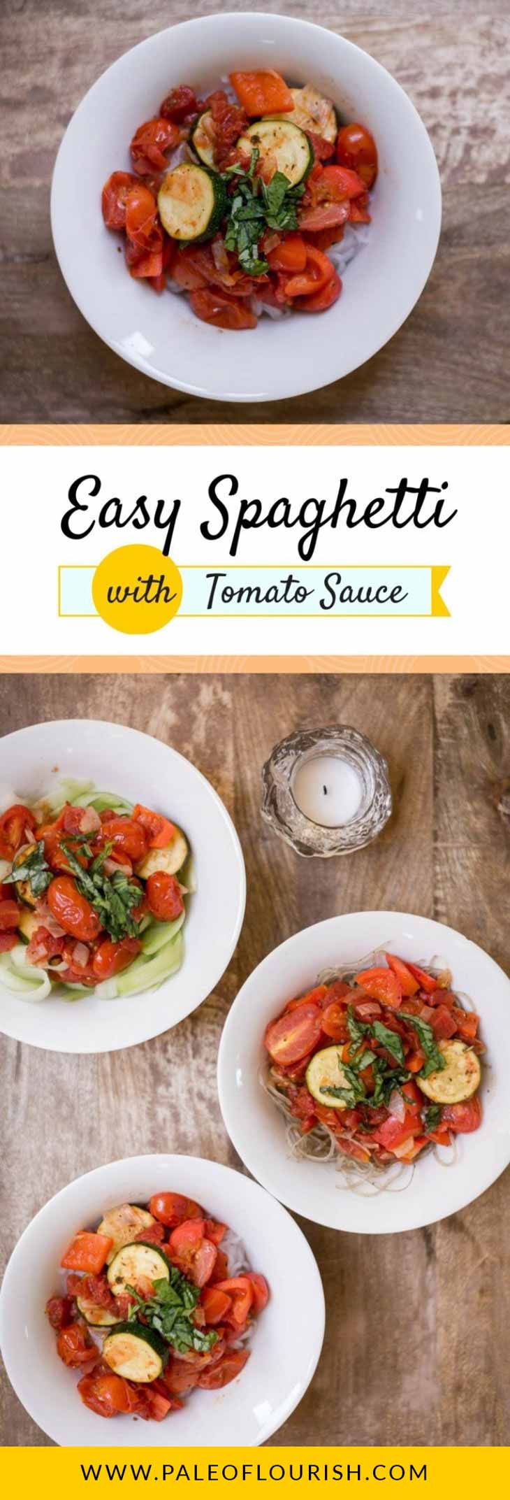 Easy Spaghetti with Tomato Sauce  #paleo #recipes #glutenfree https://paleoflourish.com/easy-spaghetti-with-tomato-sauce
