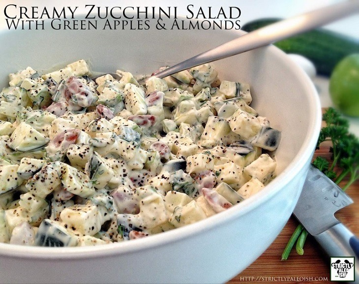 Creamy Zucchini Salad with Green Apples And Almonds Paleo No Cook Dinner Recipes #paleo #nocook #dinner #recipes https://paleoflourish.com/paleo-no-cook-dinner-recipes