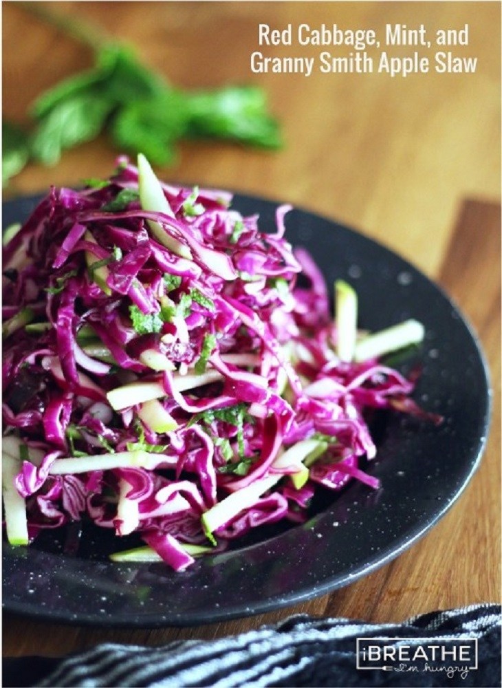 Low Carb Red Cabbage, Mint, and Granny Smith Apple Slaw