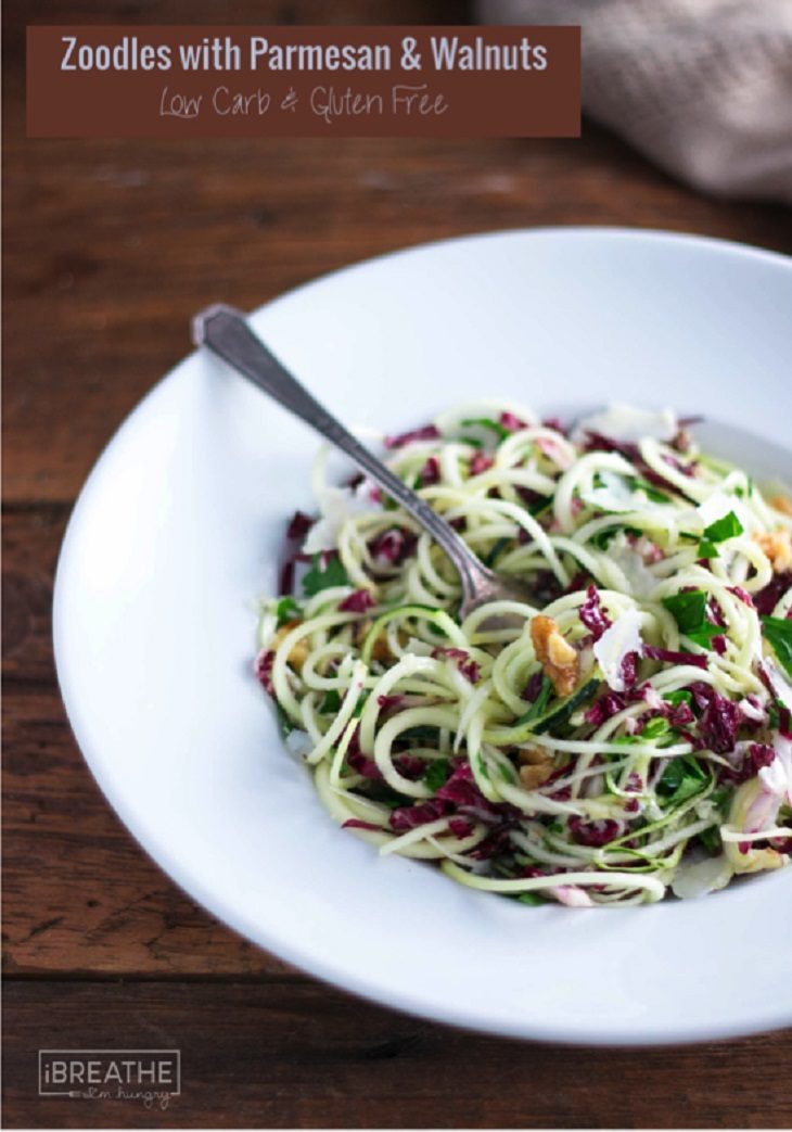 Zucchini Noodles Salad With Parmesan & Walnuts - Low Carb (Contains Dairy)