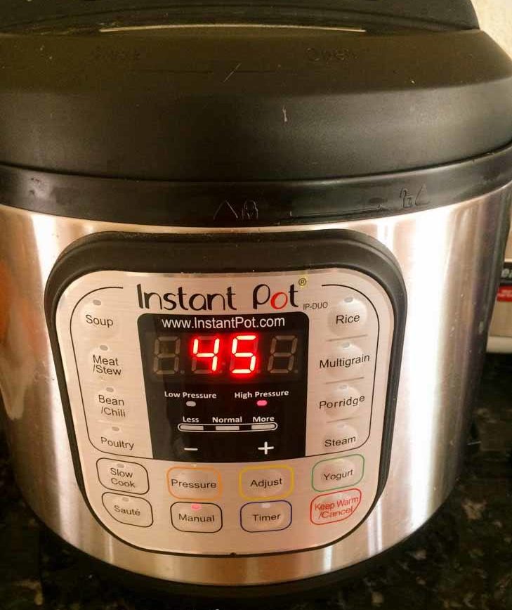 Set on high pressure (use the manual setting on the Instant Pot) for 45 minutes.