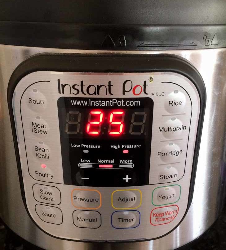 Set pressure cooker to cook on high heat for 25 minutes. Follow your pressure cooker's instructions on releasing pressure from the cooker.