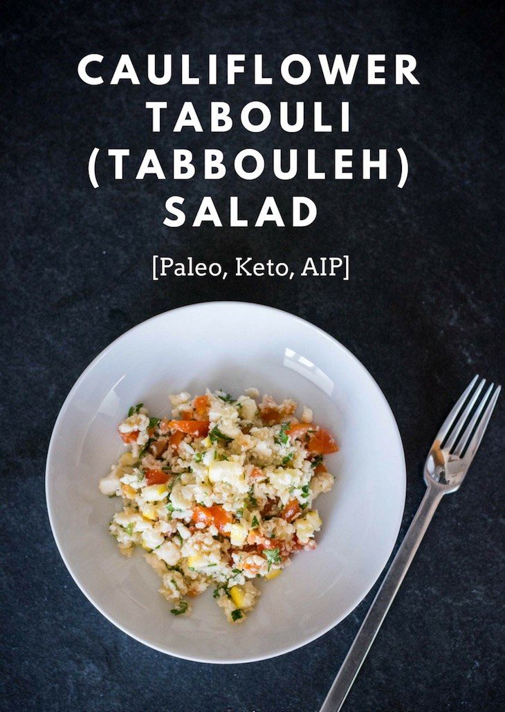 Cauliflower Tabouli (Tabbouleh) Salad Recipe [Paleo, Keto, AIP] #paleo #keto #aip #recipes - https://paleoflourish.com/cauliflower-tabouli-salad-recipe-paleo-keto-aip