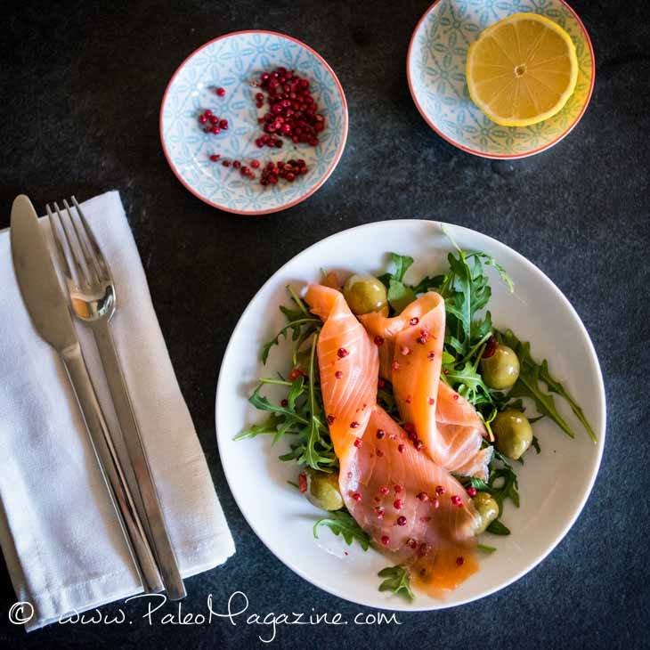 Pink Peppercorn Smoked Salmon Salad Recipe #paleo #keto #recipe #salad https://paleoflourish.com/pink-peppercorn-smoked-salmon-salad-recipe