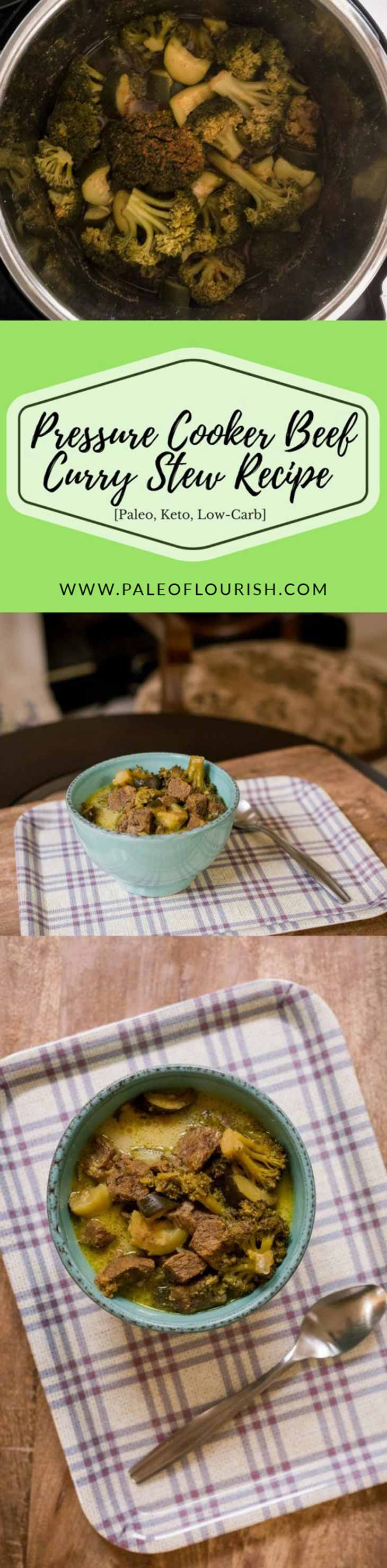 Pressure Cooker Beef Curry Stew Recipe [Paleo, Keto, Low-Carb] #paleo #recipes #glutenfree https://paleoflourish.com/pressure-cooker-beef-curry-stew-recipe-paleo-keto-lowcarb