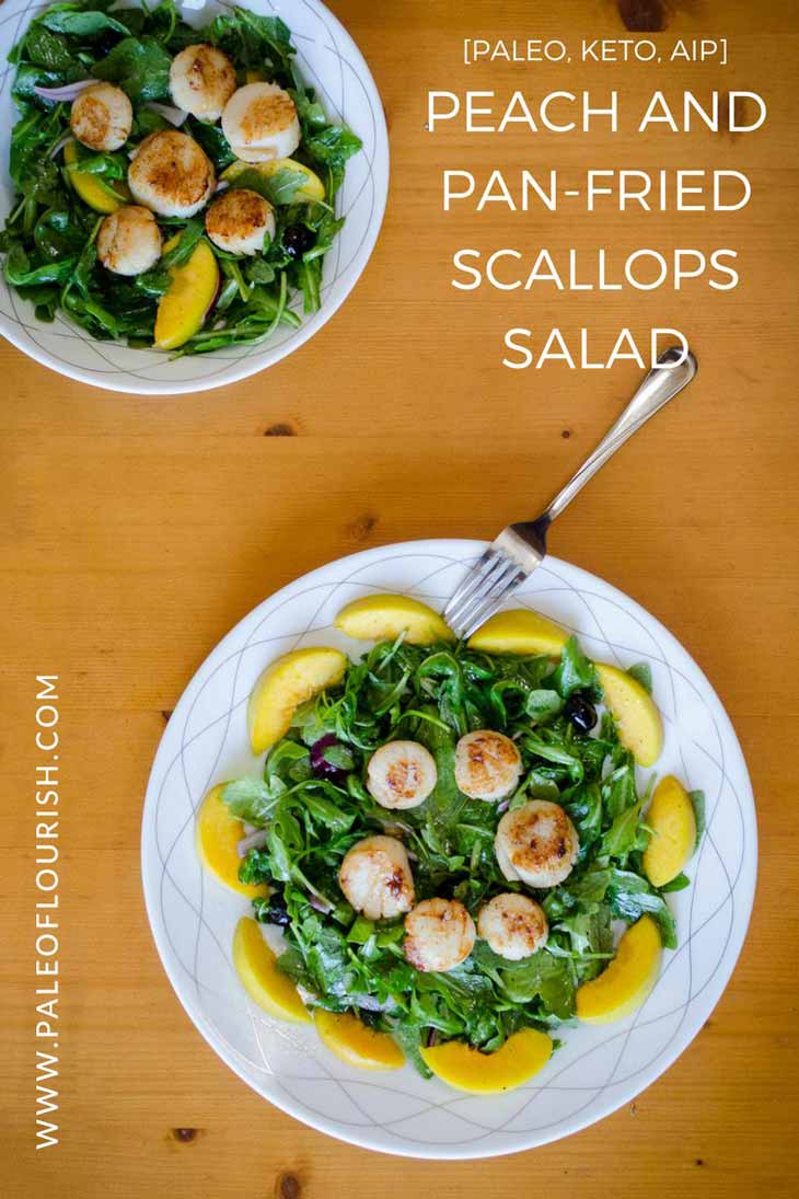 Peach and Pan-Fried Scallops Salad Recipe [Paleo, Keto, AIP] #paleo #keto #aip #recipes - https://paleoflourish.com/peach-pan-fried-scallops-salad-recipe