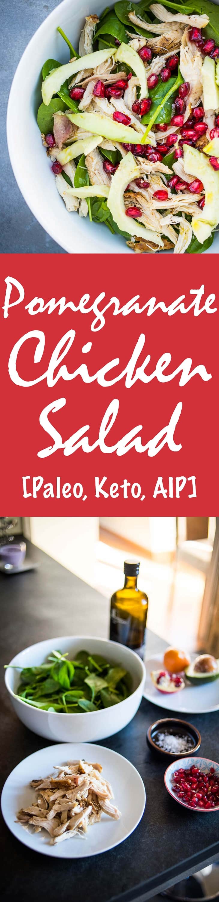 Pomegranate Chicken Salad Recipe [Paleo, Keto, AIP] #paleo #keto #aip - https://paleoflourish.com https://paleoflourish.com/pomegranate-chicken-salad-recipe