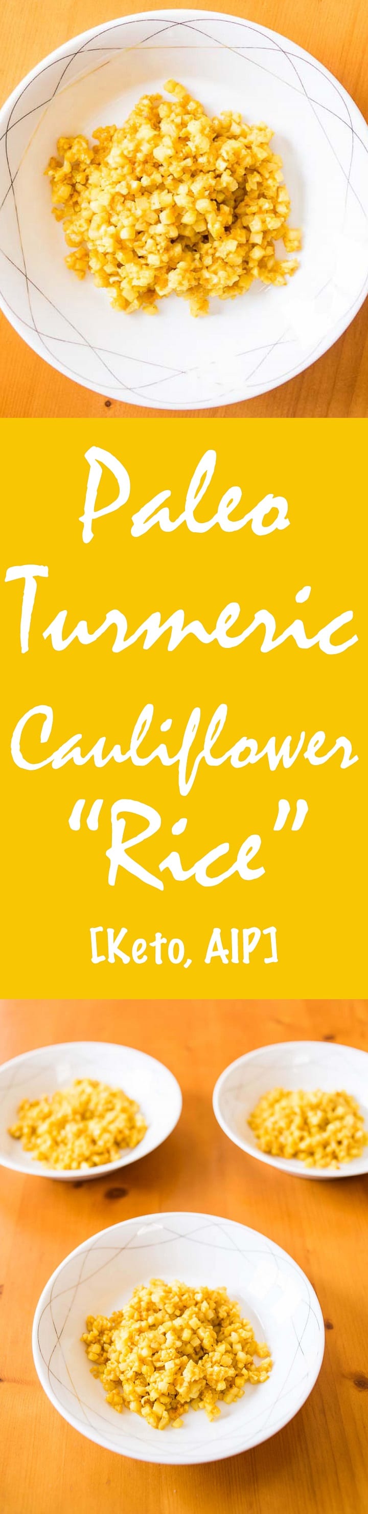 Paleo Turmeric Cauliflower “Rice” Recipe [Keto, AIP] #paleo #recipe http://paleoflourish.com/paleo-turmeric-cauliflower-rice-recipe