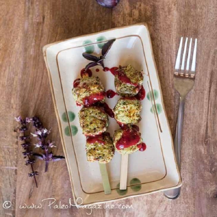 Spinach Basil Chicken Meatballs Recipe With Plum Balsamic Sauce 