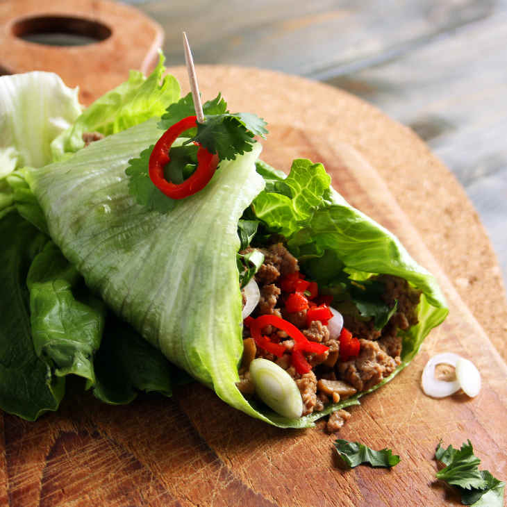 Asian Paleo Chicken Lettuce Wraps Recipe #paleo https://paleoflourish.com/asian-paleo-chicken-lettuce-wraps-recipe