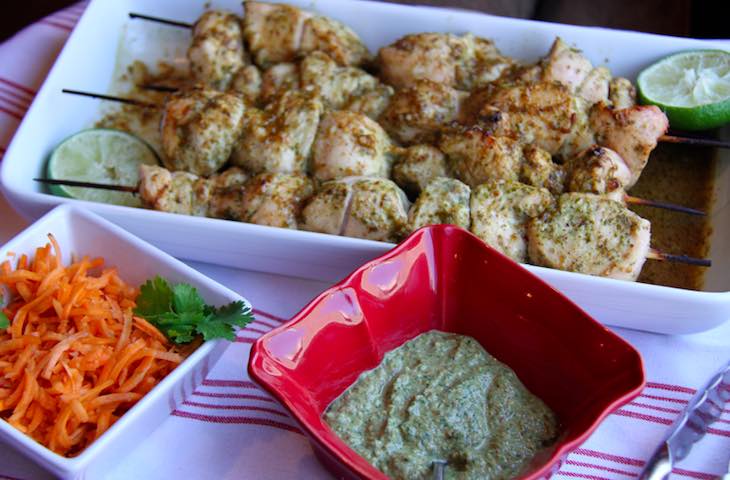Chicken Satay with Cilantro Almond Butter Sauce