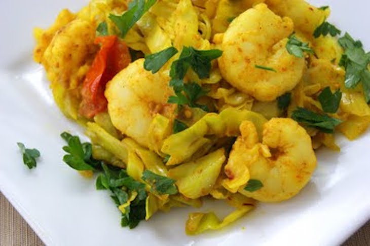 Curried Cabbage with Gulf Shrimp