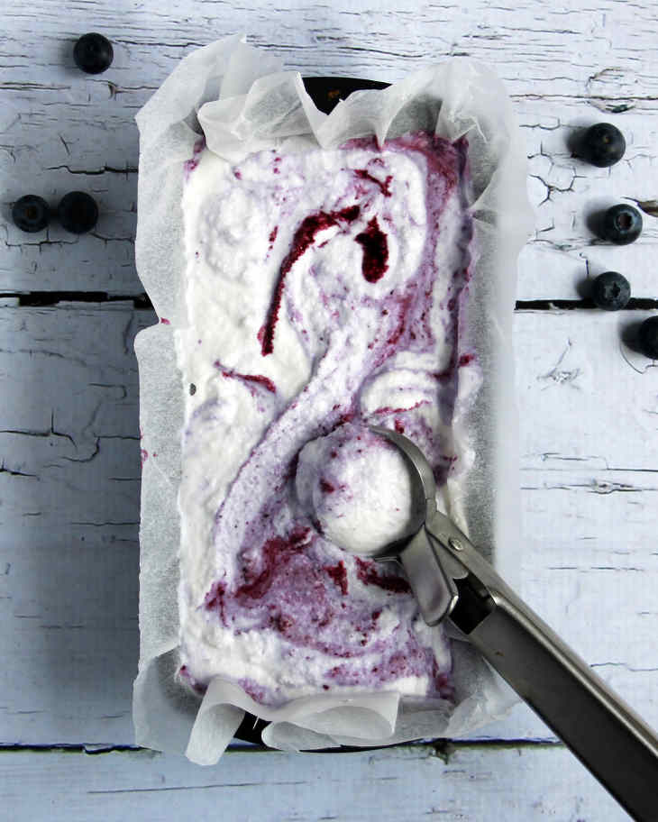 Paleo Blueberry Coconut Ice Cream Recipe #paleo https://paleoflourish.com/paleo-blueberry-coconut-ice-cream-recipe