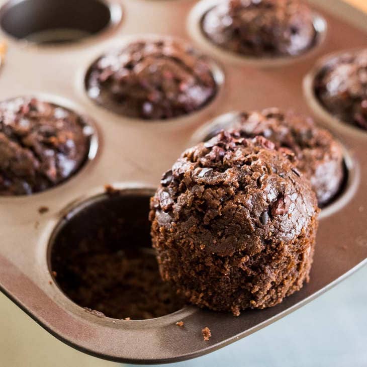 Keto Chocolate Zucchini Muffins Recipe Topped With Cacao Nibs