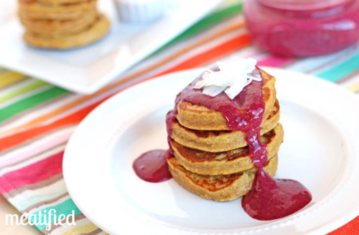 Plantain Pancakes with Mixed Berry Sauce
