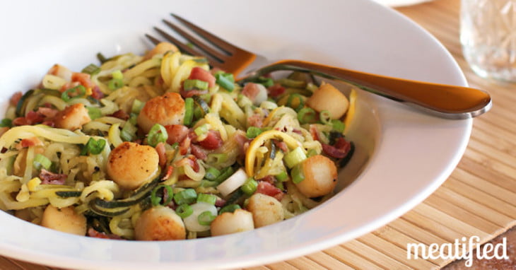 Zucchini Noodles with Scallops & Bacon