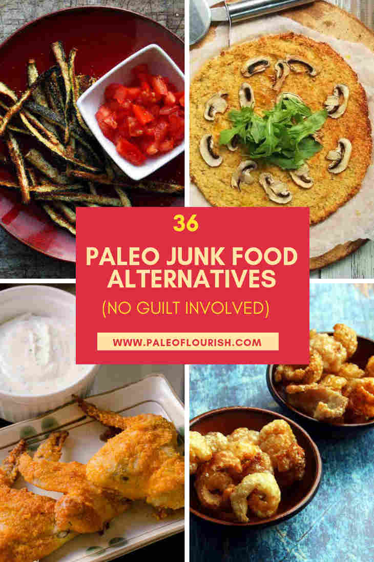 36 Paleo Junk Food Alternatives (No Guilt Involved) Collage https://paleoflourish.com/paleo-junk-food-alternatives