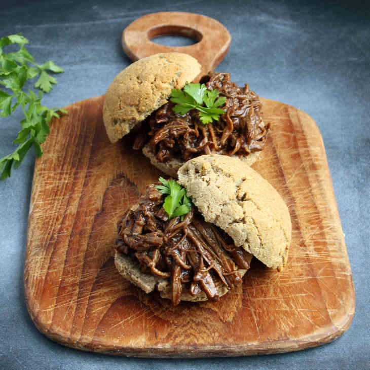 Paleo Slow Cooker Pulled Beef Sandwiches #paleo https://paleoflourish.com/paleo-slow-cooker-pulled-beef-sandwiches-recipe