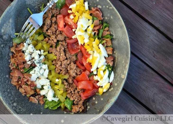 Hamburger Cobb Salad with Mustard Vinaigrette=